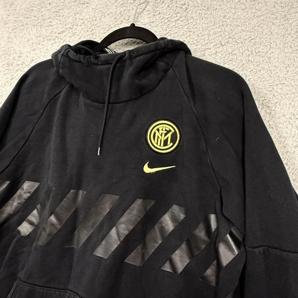 Inter Milan Hoodie Mens Large Black Gold Soccer Pullover Fleece Sweatshirt Nike‎